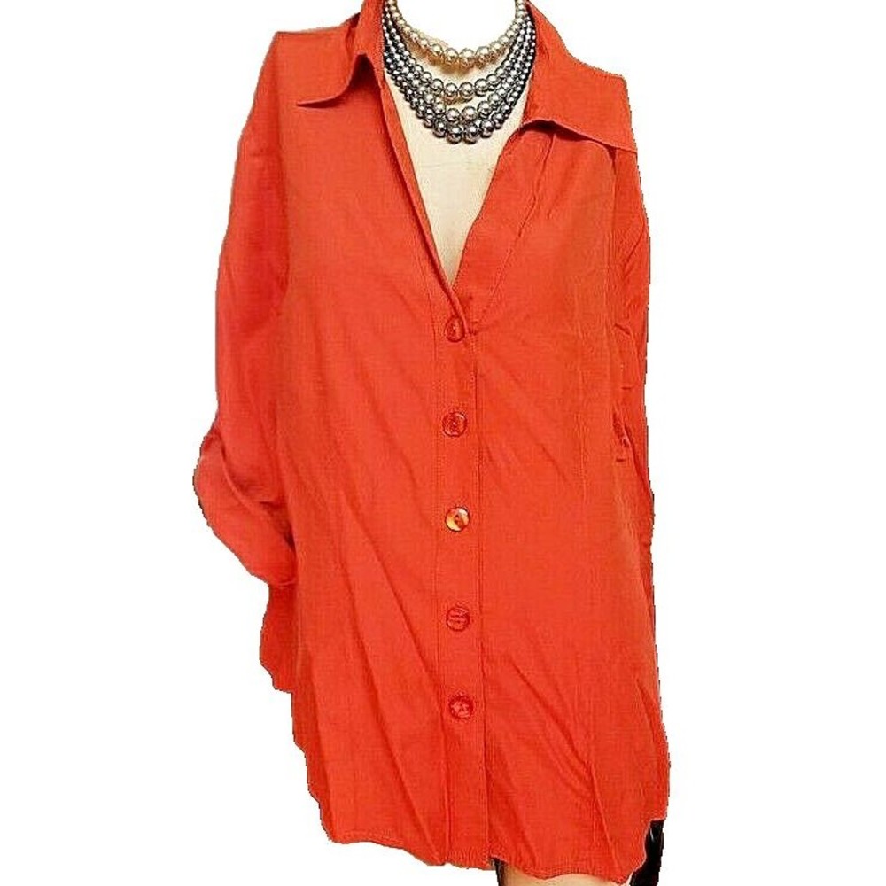 Cato Women Size 18/20 Womens Pearlized Button Front Roll Tab Sleeve Orange